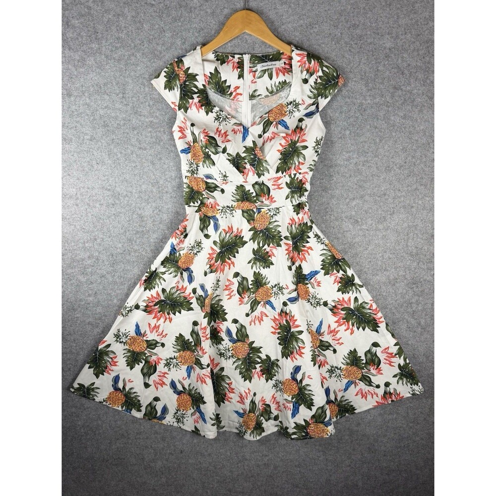 Bbonlinedress Women’s S Pineapple Tropical Floral Swing Dress White